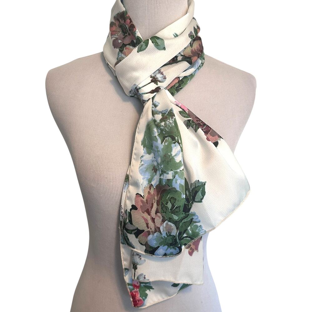 Dana Herbert NEW Floral Scarf White Multicolor Rectangle Lightweight Handmade